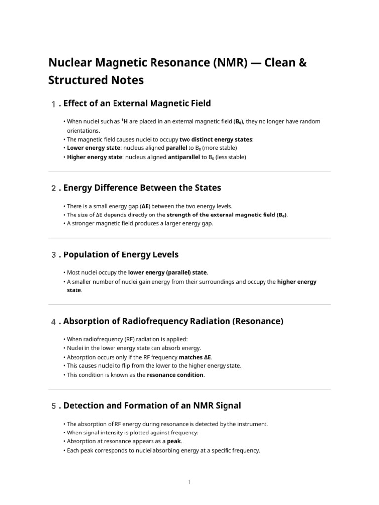 Nmr – Structured & Edited Notes | PDF | Nuclear Magnetic Resonance ...