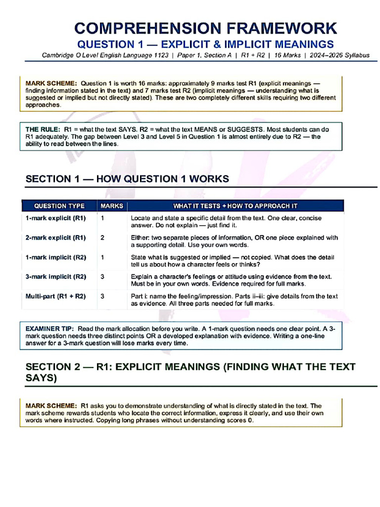 Comprehension Framework (Q1) | PDF