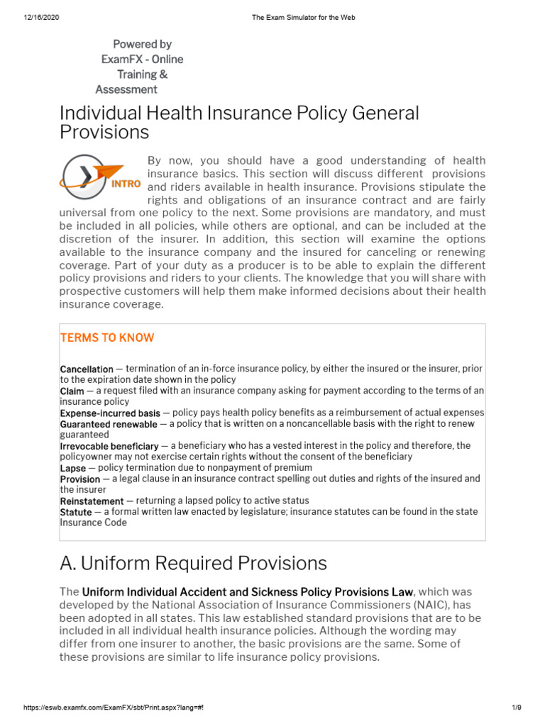 9. Individual Health Insurance Policy General... | PDF | Insurance ...