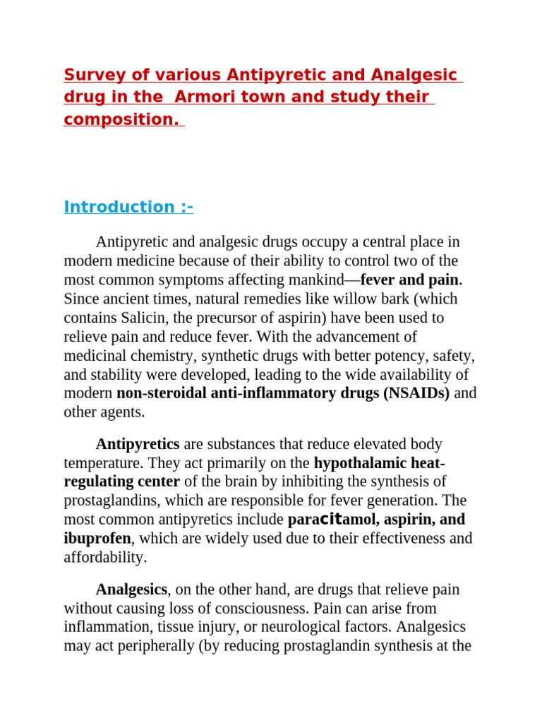 Field Project | PDF | Analgesic | Nonsteroidal Anti Inflammatory Drug