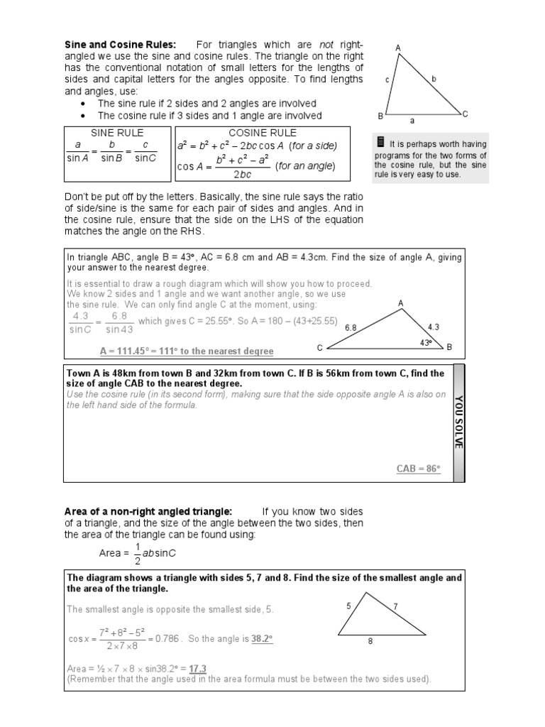 Sine and Cosine Rules for Triangles | PDF