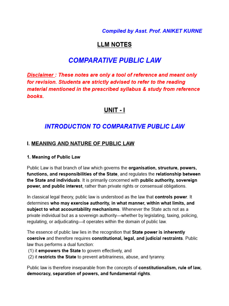 Unit-I Comparative Public Law LLM Notes CPL | PDF | Legal Remedy | Tort