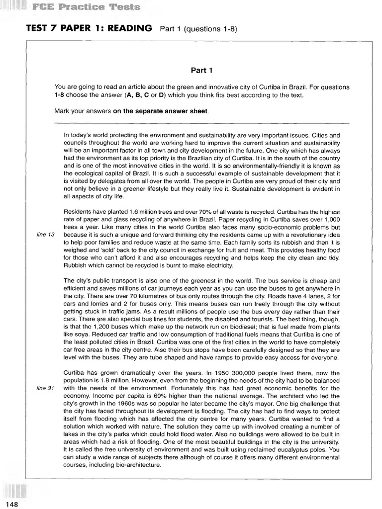 FCE-Practice-Tests test 7 downloads | PDF | Bus | Sustainability
