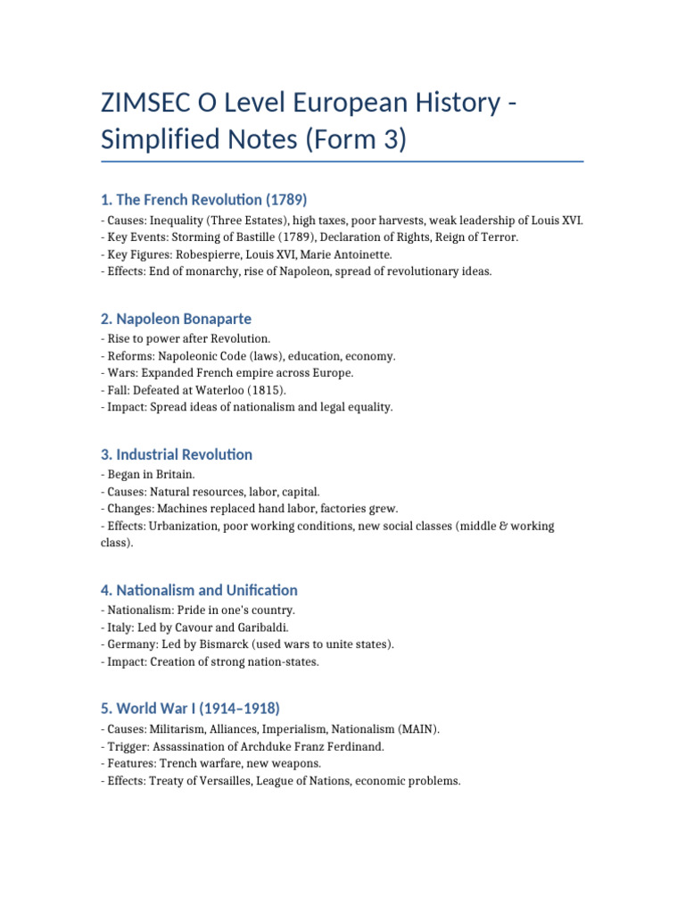 European History Notes ZIMSEC | PDF