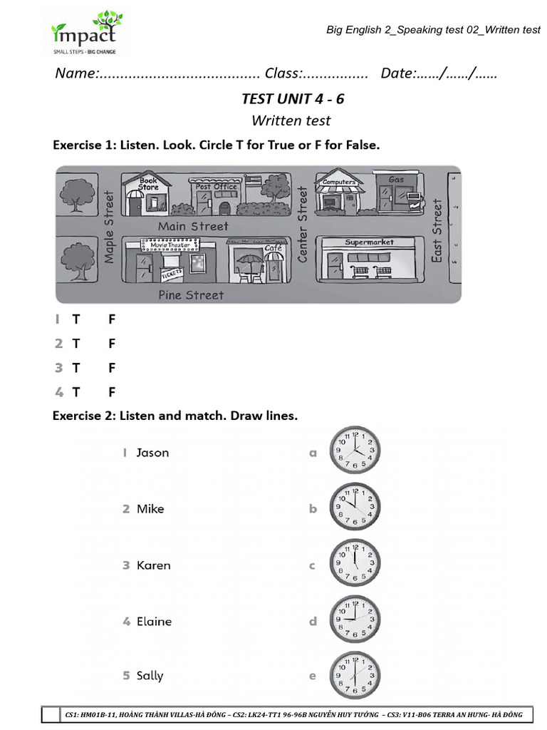 Big English 2_Speaking Test 02_Written Test | PDF