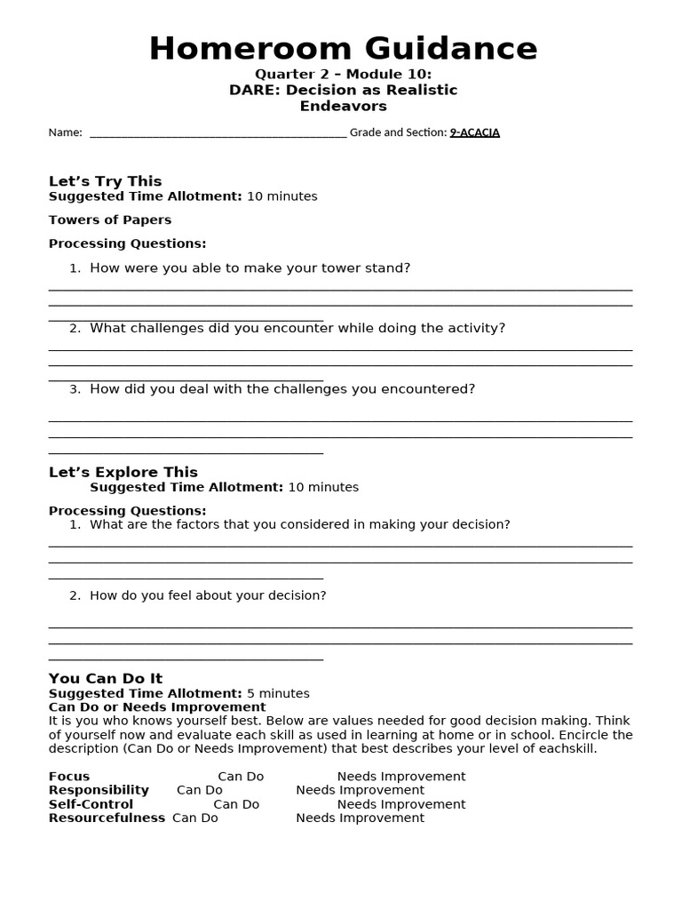 homeroom guidance as m10 | PDF | Cognition