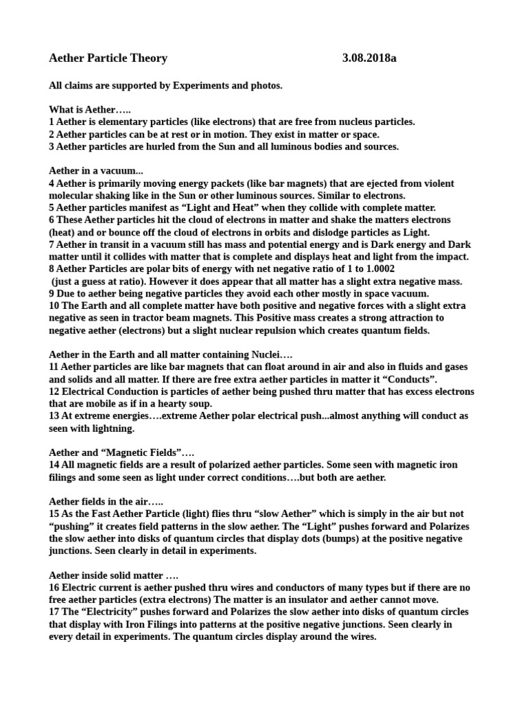Aether Particle Theory | PDF | Electron | Matter