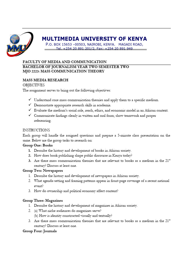 Mass Communication Theory Assignment May 2026 | PDF | Mass Media ...