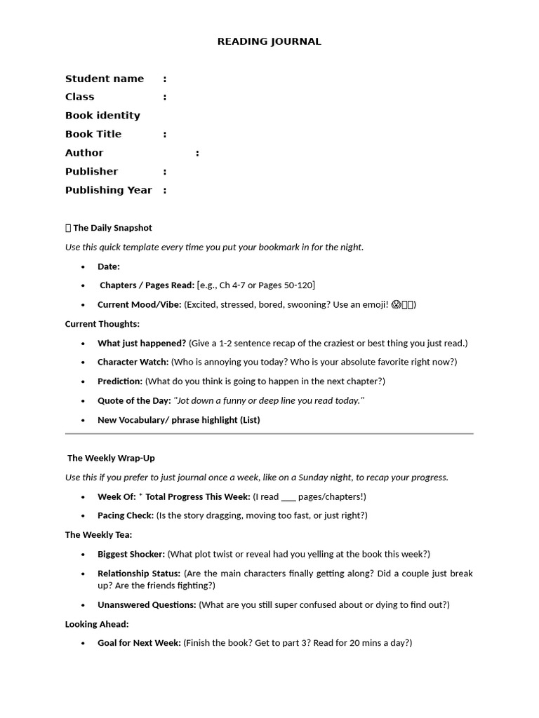 Reading Journal Template | PDF