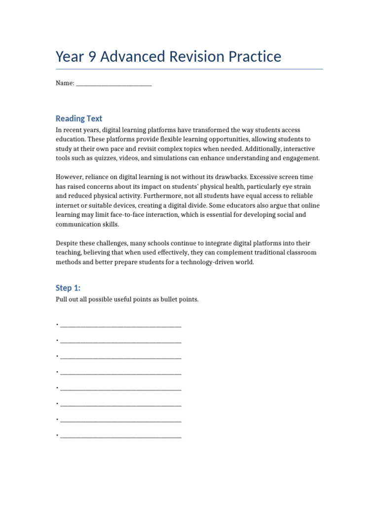 Year9 Advanced Revision Practice | PDF | Learning | Human Communication