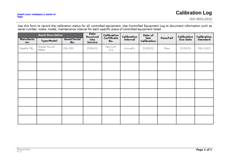 Calibration Log FREE | PDF
