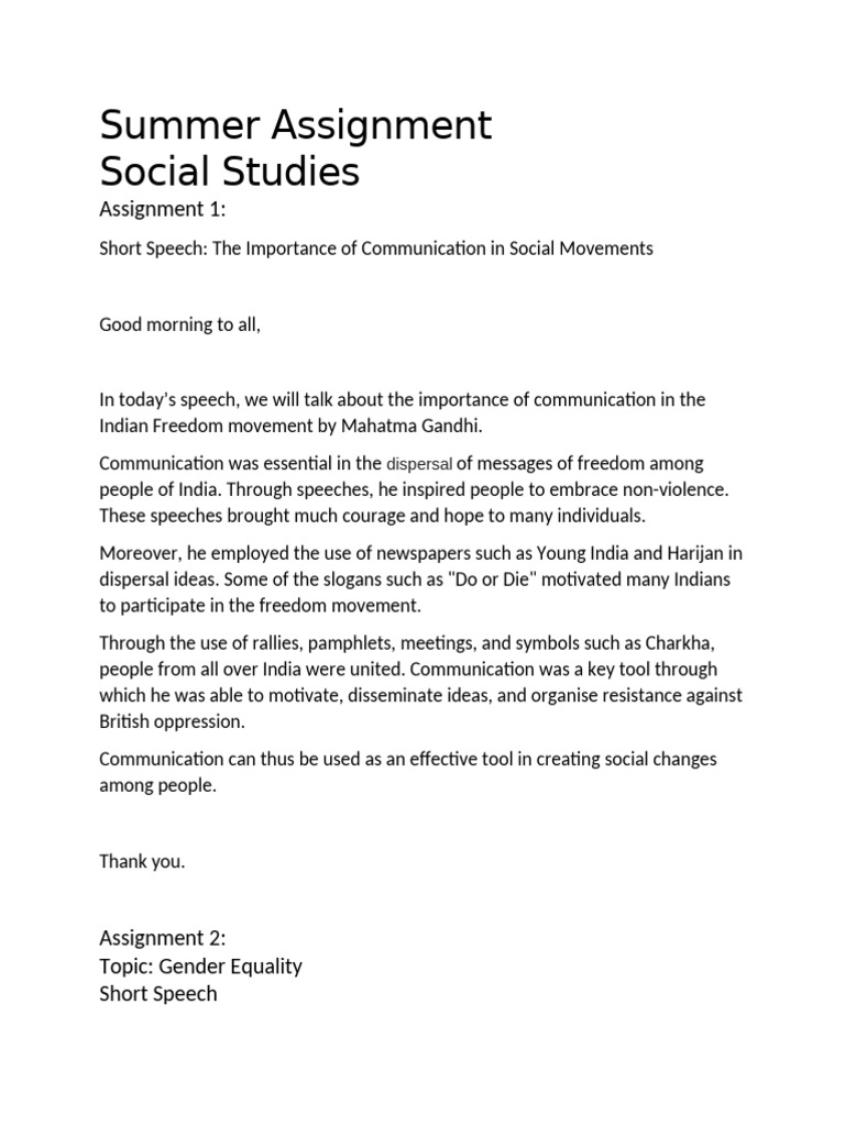 Summer Assignment Social Studies | PDF