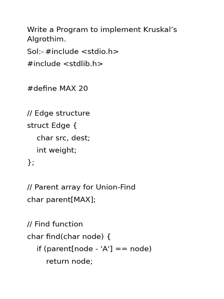 Write a Program to Implement Kruskal | PDF