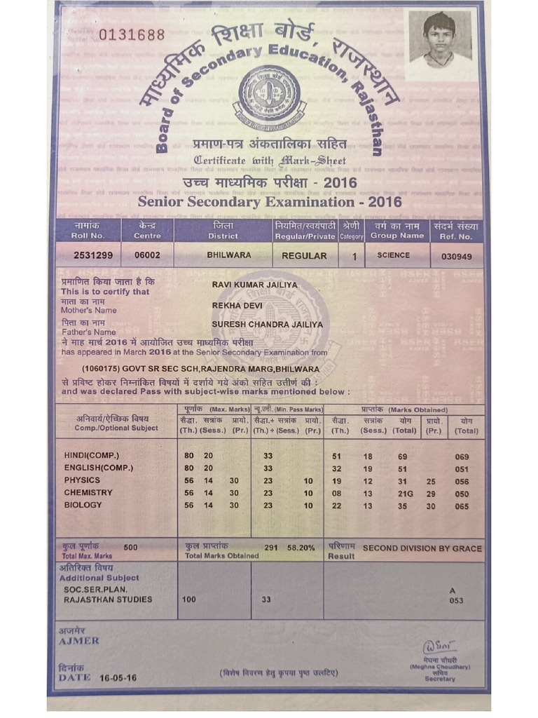 12th marksheet | PDF