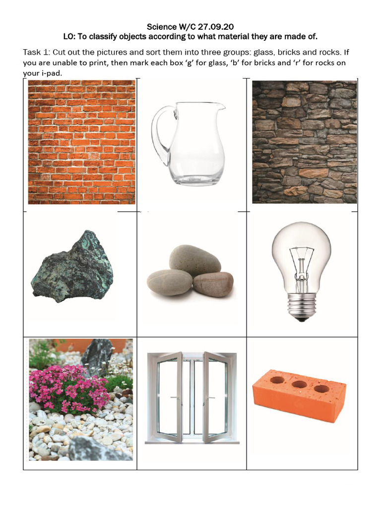 [16449]Science Week 3 - Classifying Objects Into Bricks Rocks Glass and ...
