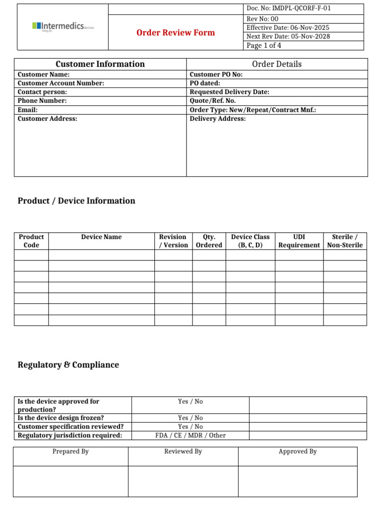 Order Review Form Format | PDF