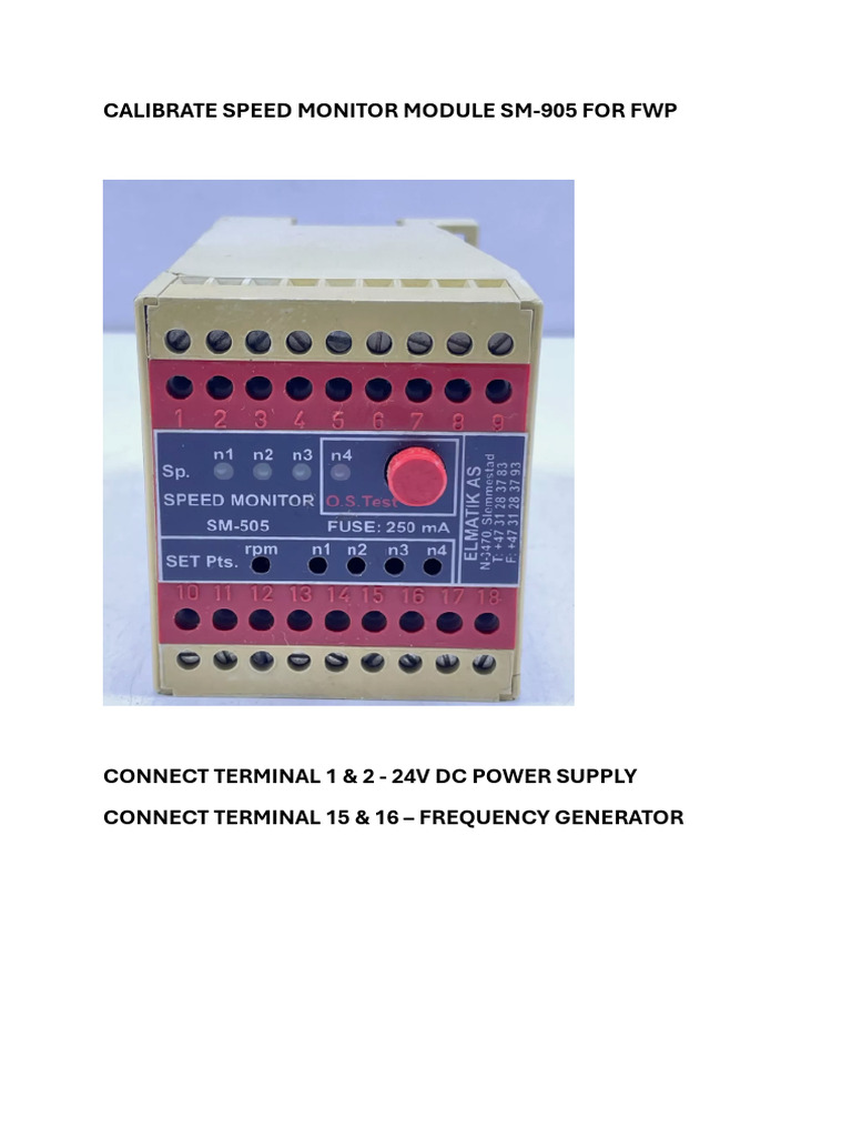 Procedure to Calibrate Speed Monitor Module Sm 905 | PDF