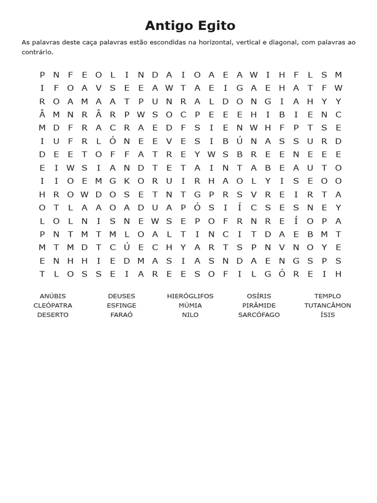 Antigo Egito - Imprimir Caça Palavras | PDF