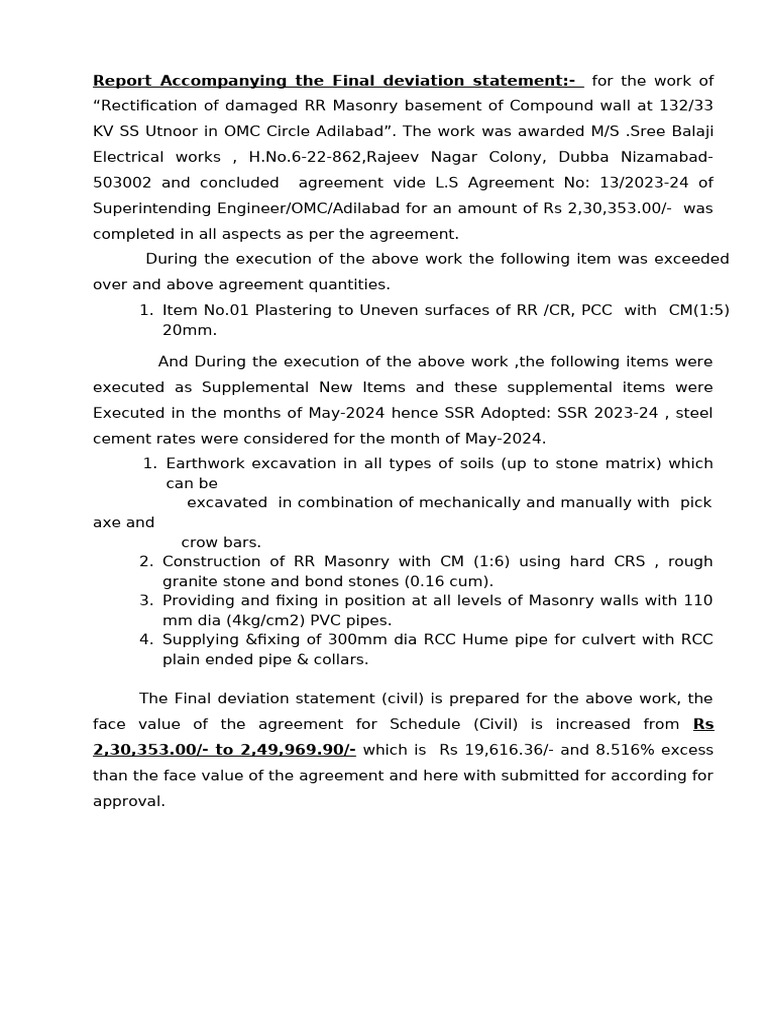 Utnor RR Rectificatn FHS Deviation Report | PDF | Structural ...
