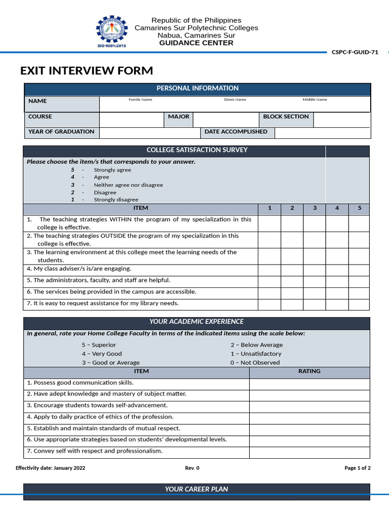 Exit Interview Form | PDF