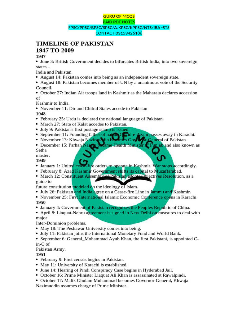 Timeline of Pakistan.1947-2010 | PDF | Pervez Musharraf | Nawaz Sharif