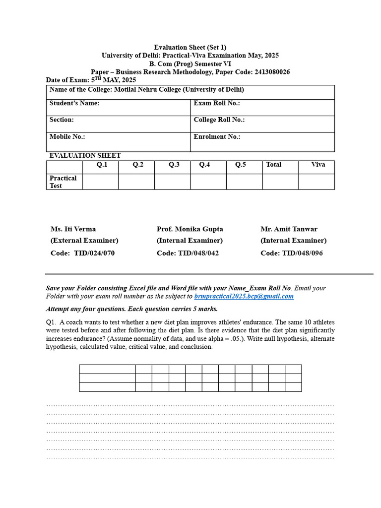 BRM Practical QP Set 1 | PDF | Student's T Test | Sampling (Statistics)