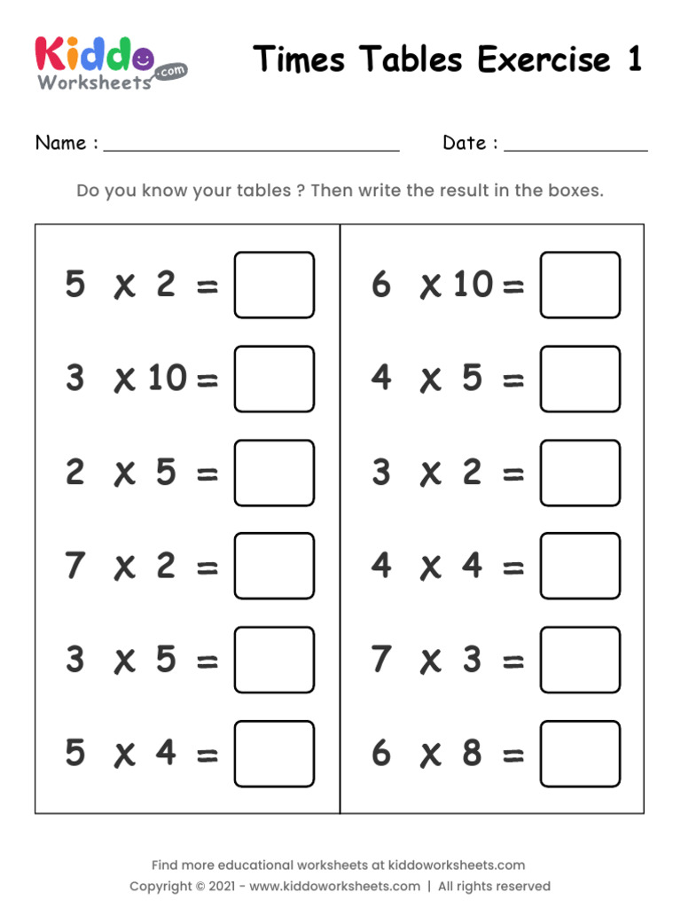 Times Table Exercise 1 Worksheet | PDF