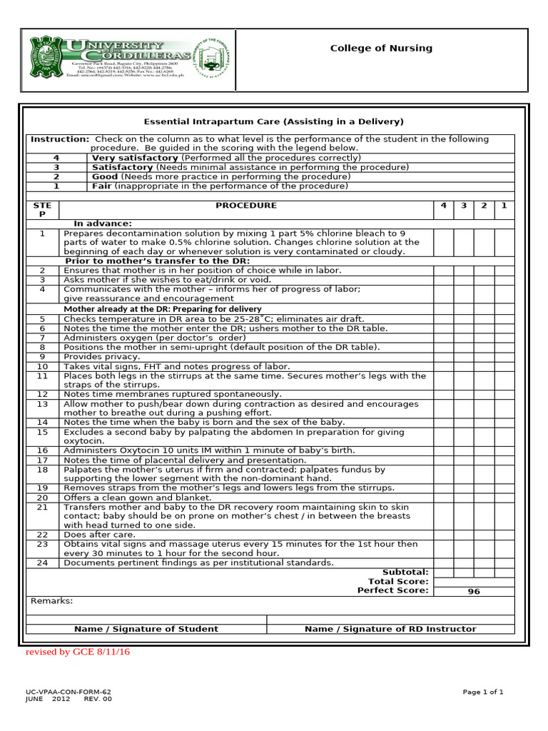 62 Form Assisting in a Delivery Aug. 2016 Doc | PDF | Medical Specialties