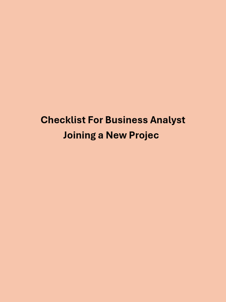Checklist for BA Joining a New Project | PDF