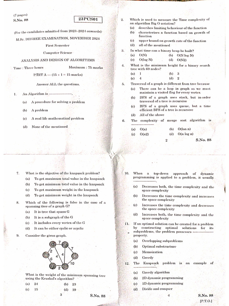 Analysis and Design of Algorithm Question Paper | PDF