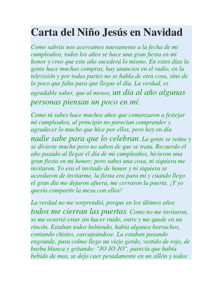 Carta del Niño Jesús en Navidad | Cumpleaños | Papá Noel