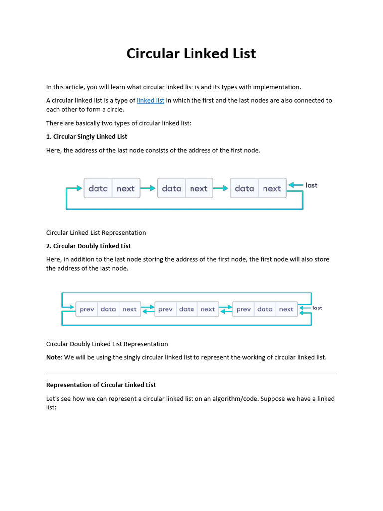 Circular Linked List | PDF | Data | Computing