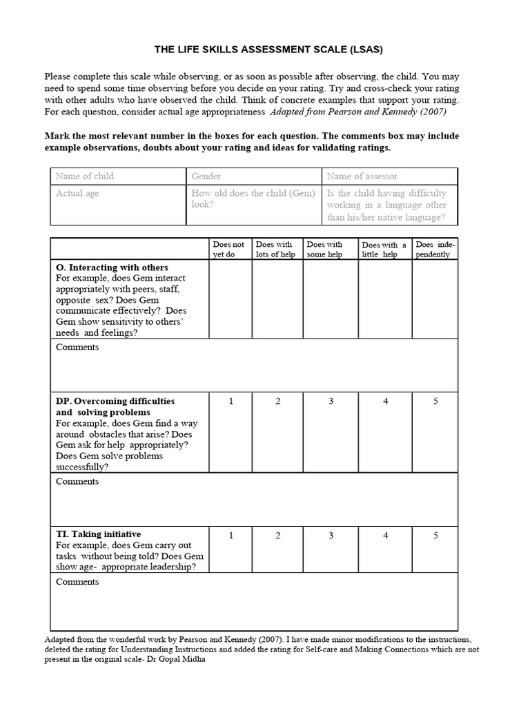 Life_skills_assessment_tool__1755703618 | PDF | Cognition | Social ...