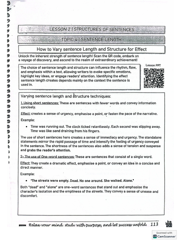 Sentence Structure Explanation Sheet | PDF