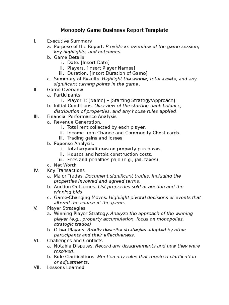 Monopoly-Game-Business-Report-Template-1 | PDF | Expense | Business