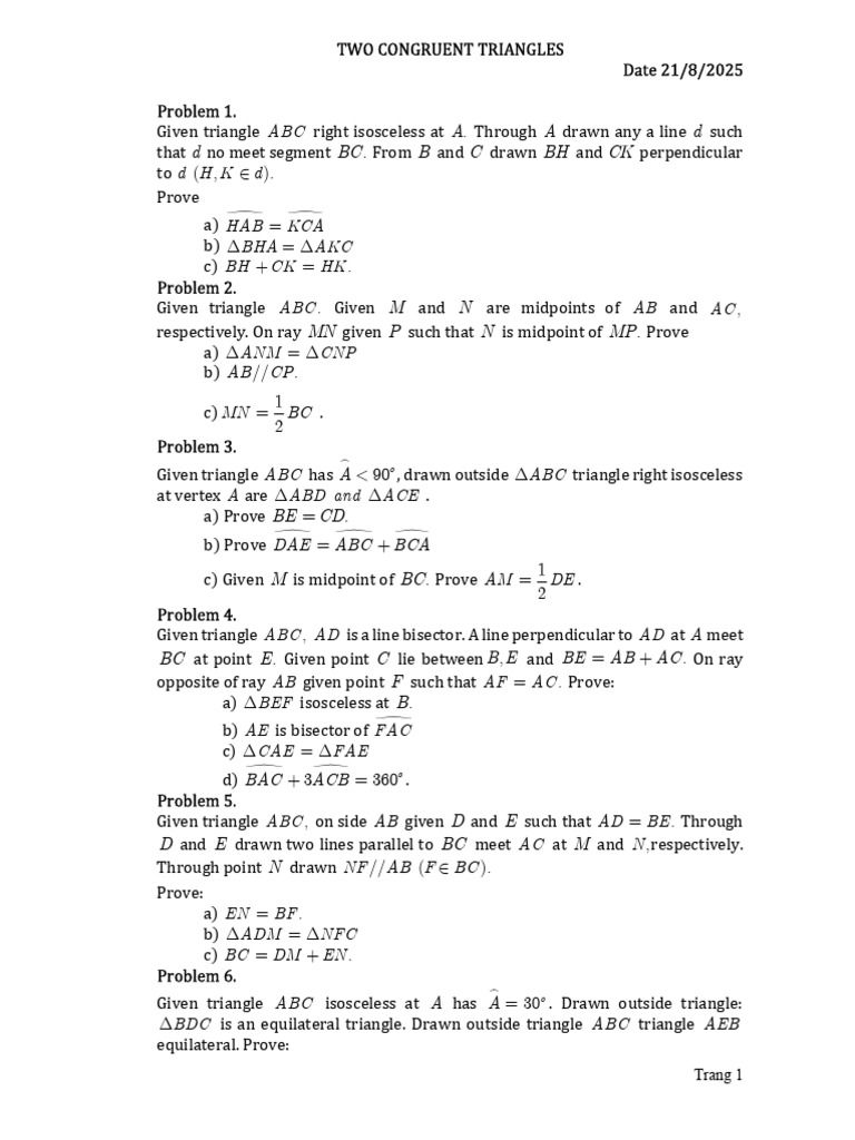 Two Congruent Triangles | PDF | Triangle | Perpendicular