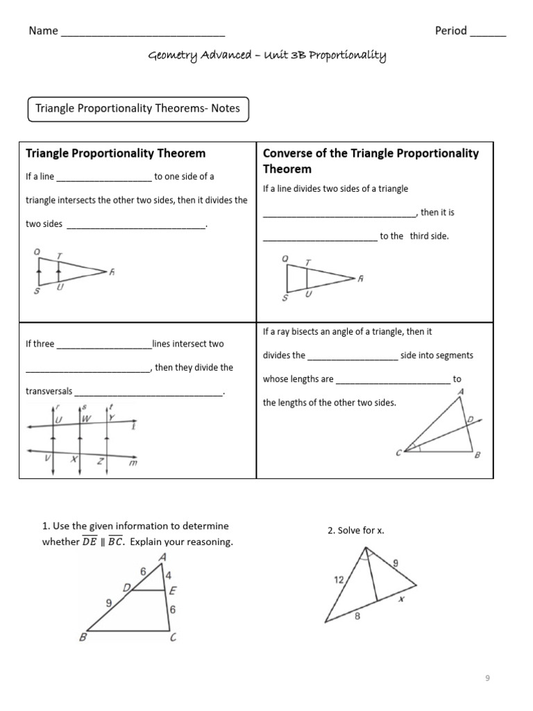 Notes Unit 3B Proportionality | PDF | Triangle | Mathematics