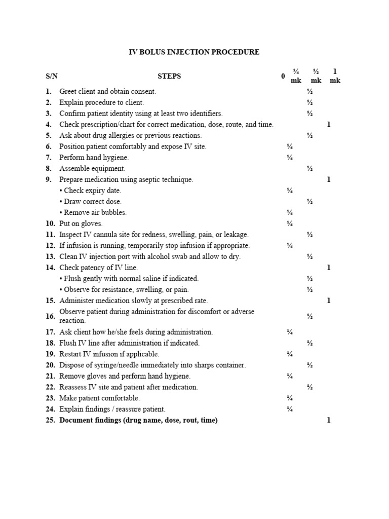 IV Bolus Injection Procedure | PDF | Intravenous Therapy | Injection ...