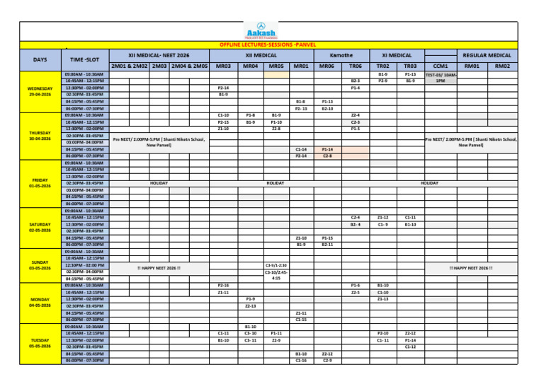 Medical Time Table -29-04-2026 to 05-05-2026 | PDF