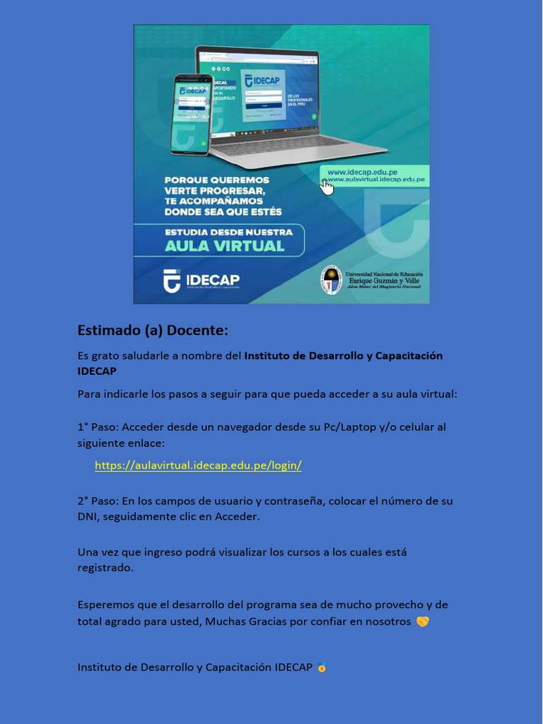 Como Ingresar A Aula Virtual Idecap | PDF