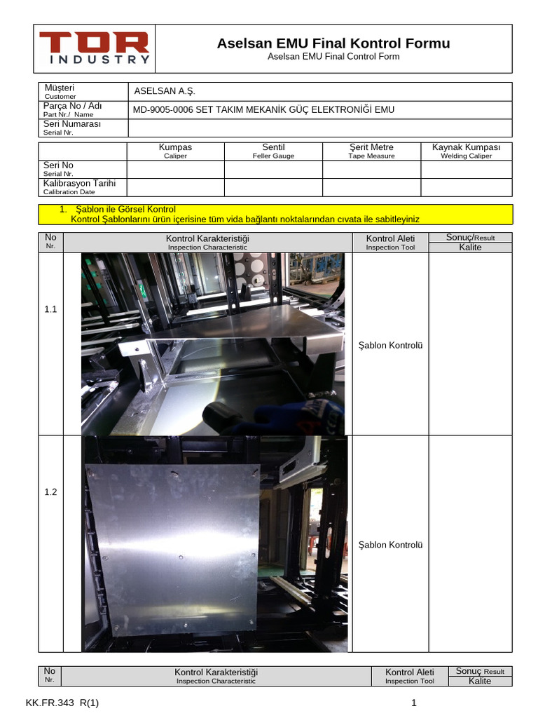 KK.fr.343_1 Aselsan EMU Final Kontrol Formu (2) | PDF