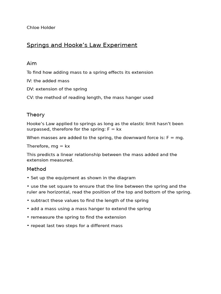 Spring and Hooke’s Law Experiment Copy | PDF