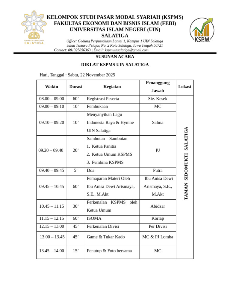 Rundown Diklat KSPMS 2024 | PDF