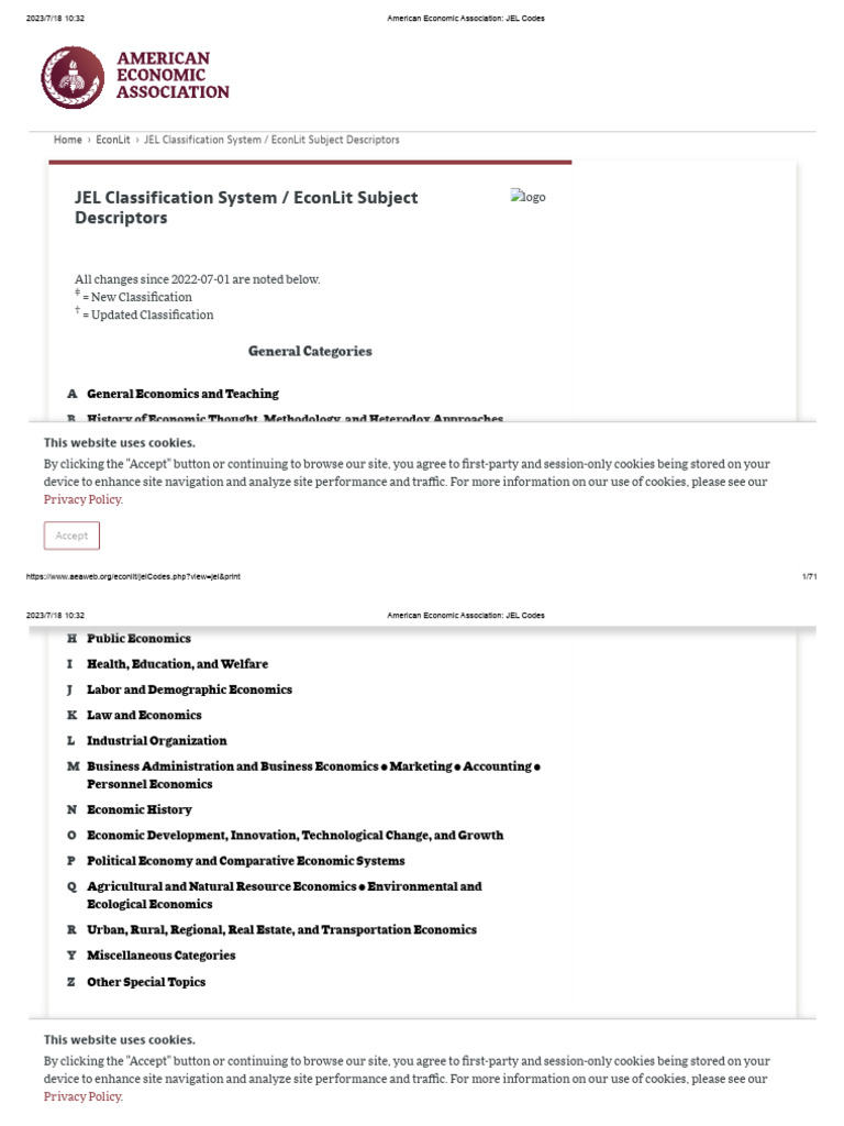 American Economic Association - JEL Codes | PDF | Economics ...