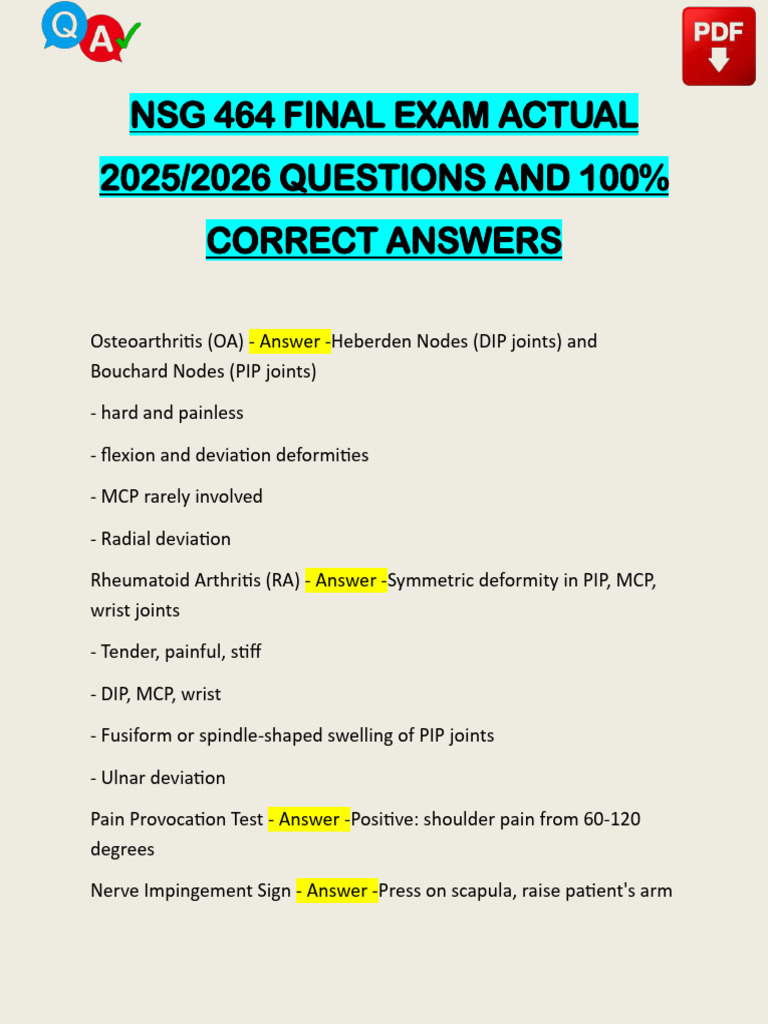 NSG 464 Final Exam ACTUAL 2025 | PDF | Coma | Limbs (Anatomy)