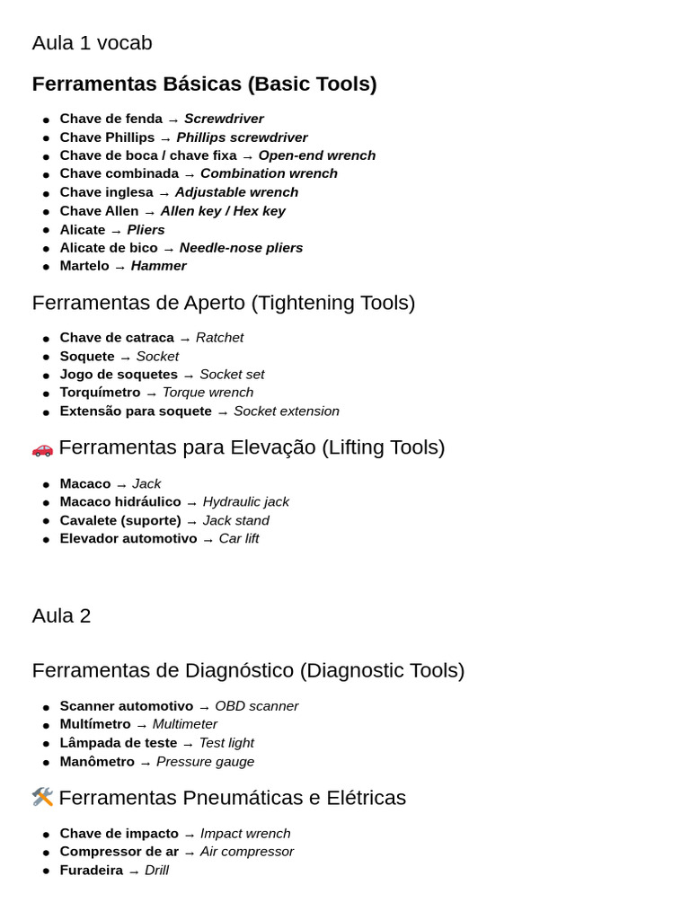 Mechanic Tools Class | PDF | Tools