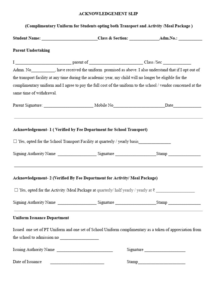 Acknowledgement Slip _complimentary Uniform (1) | PDF