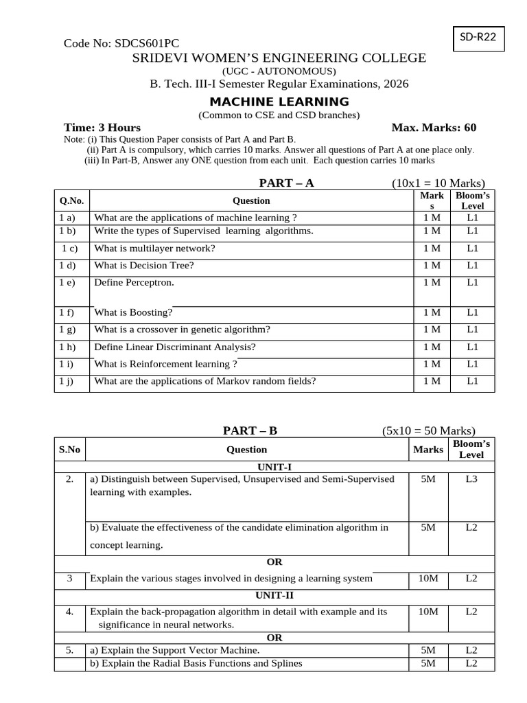 Machine Learning QP Model Paper1(CSE) (1) | PDF | Machine Learning ...