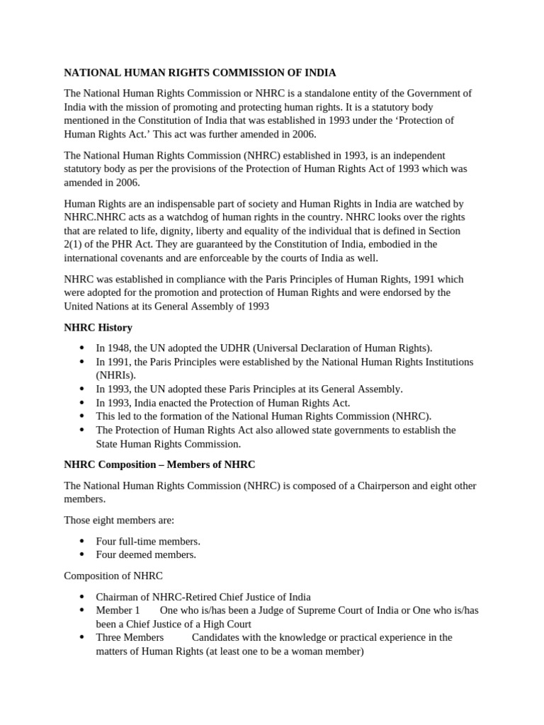 NHRC of India | PDF | Human Rights | Supreme Court Of India