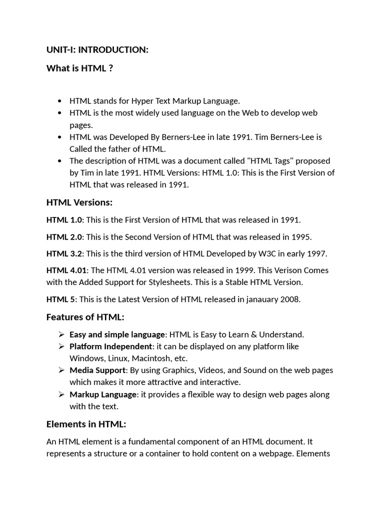 Unit1 HTML | PDF | Html | Html Element